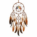Attrape-rêves mural 35 x 85 cm en cordon marron avec plumes style bohème
