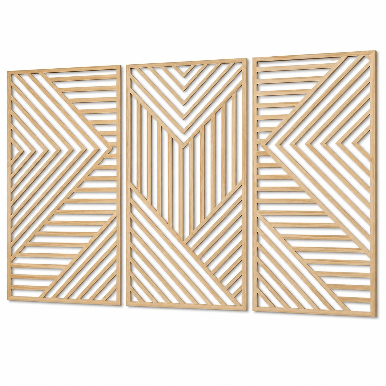 Décoration murale triptyque 120 x 80 cm en bois naturel motif géométrique ajouré