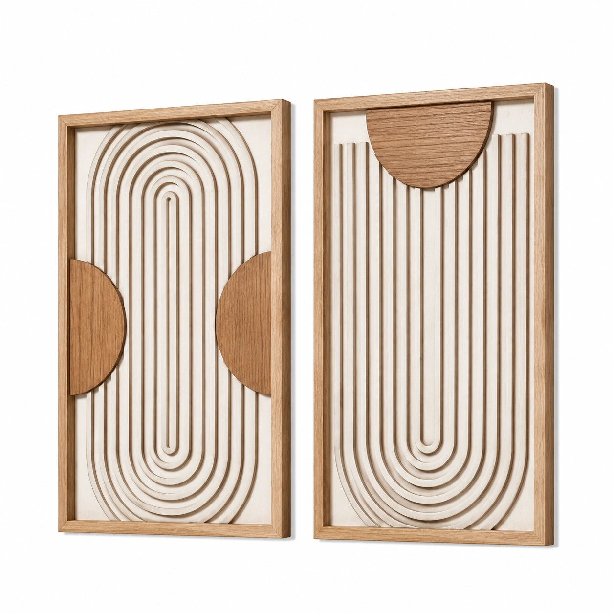 Décoration murale lot de 2 panneaux 40 x 80 cm en bois beige naturel style géométrique en relief