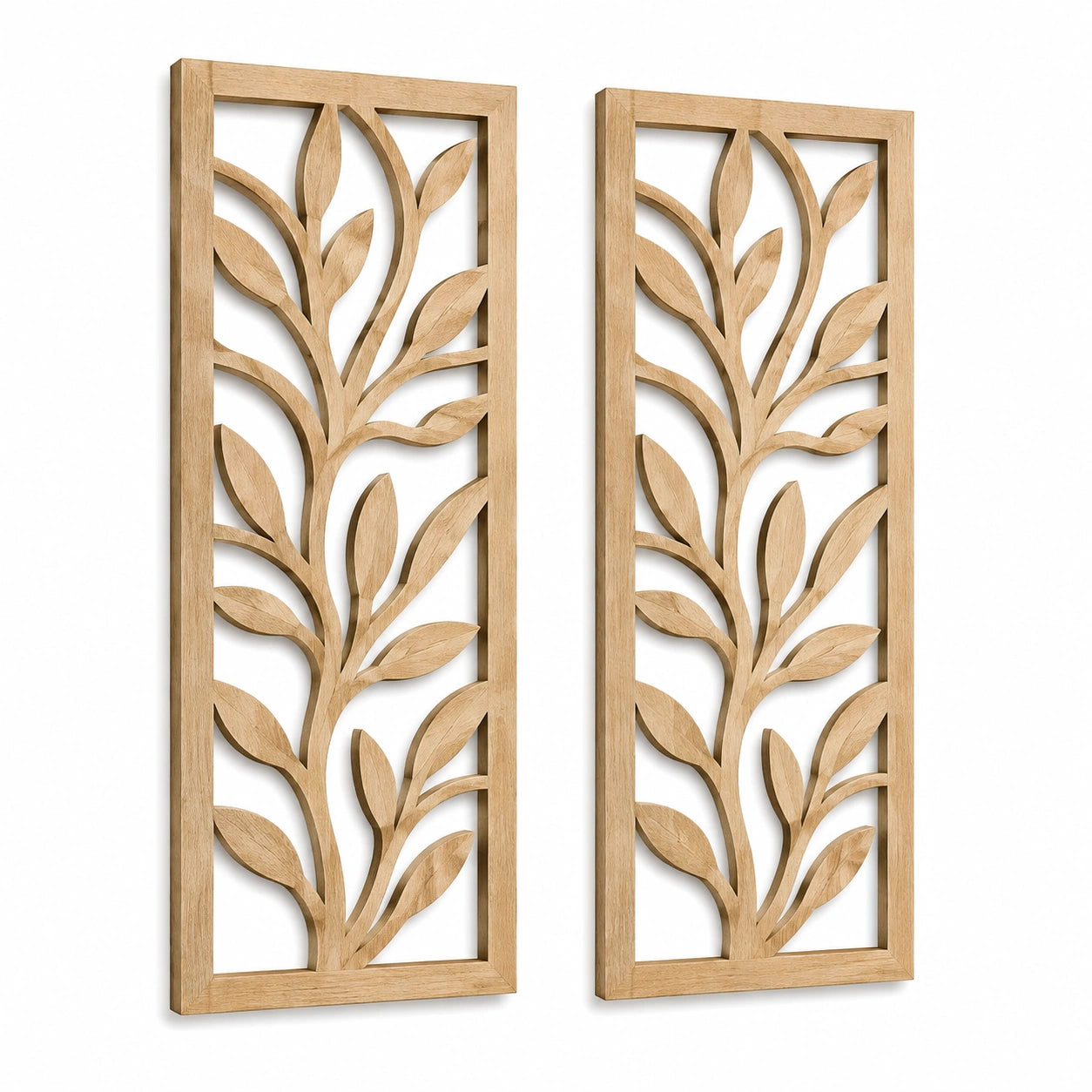 Lot de 2 panneaux muraux décoratifs 40 x 120 cm en bois naturel motif végétal ajouré