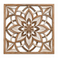 Décoration murale 60 x 60 cm en bois marron/blanc motif floral ajouré style rustique