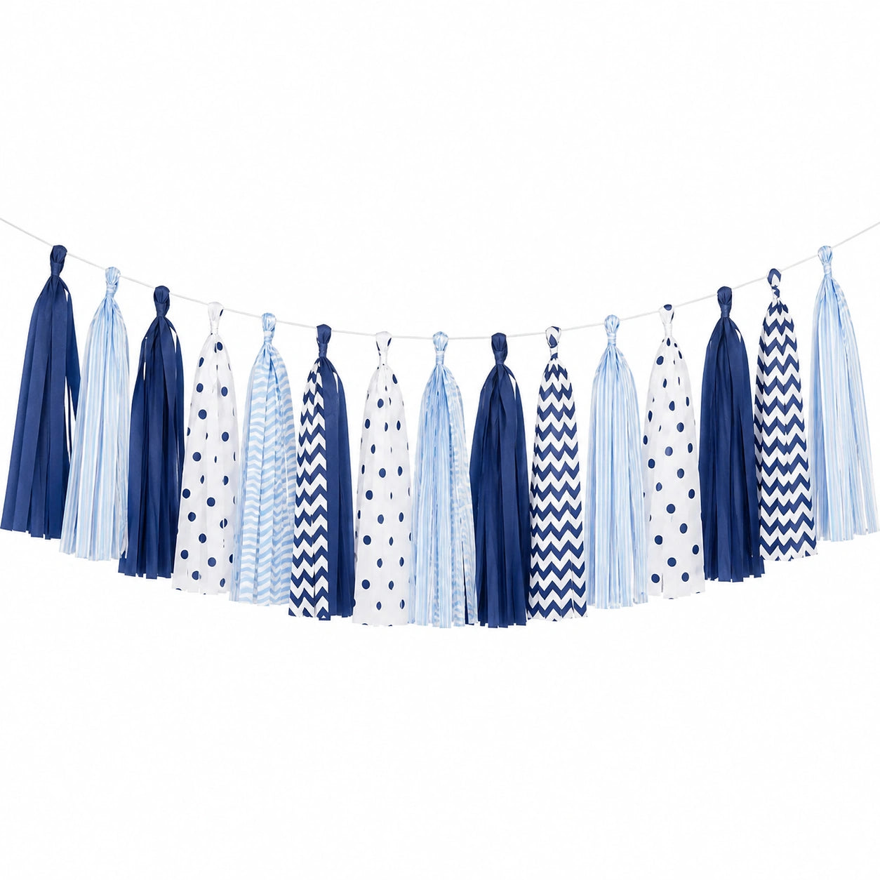 Guirlande à pompons en papier 300 cm bleu marine bleu clair blanc - décoration de fête