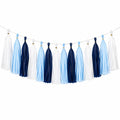 Guirlande décorative à pompons en papier 300 cm bleu ciel bleu marine blanc