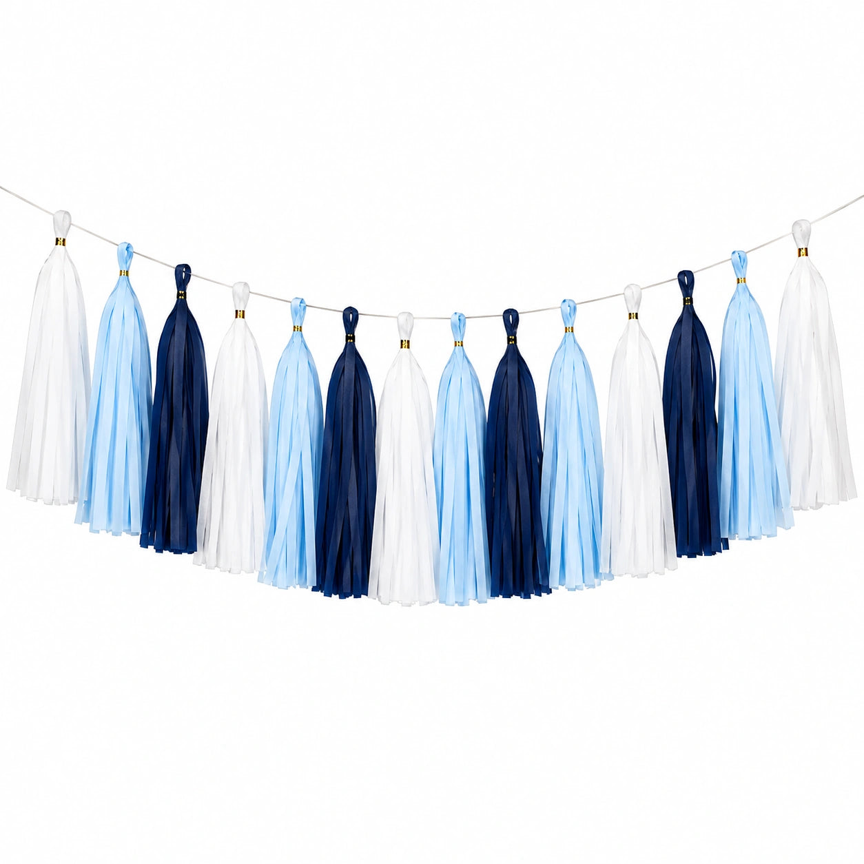 Guirlande décorative à pompons en papier 300 cm bleu ciel bleu marine blanc