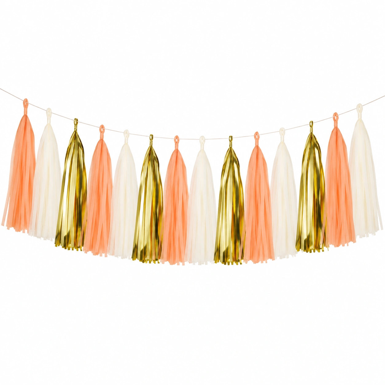 Guirlande à franges 300 cm papier rose pêche blanc doré décoration de fête