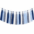 Guirlande décorative à franges 150 x 35 cm en tissu bleu blanc à carreaux pour décoration murale