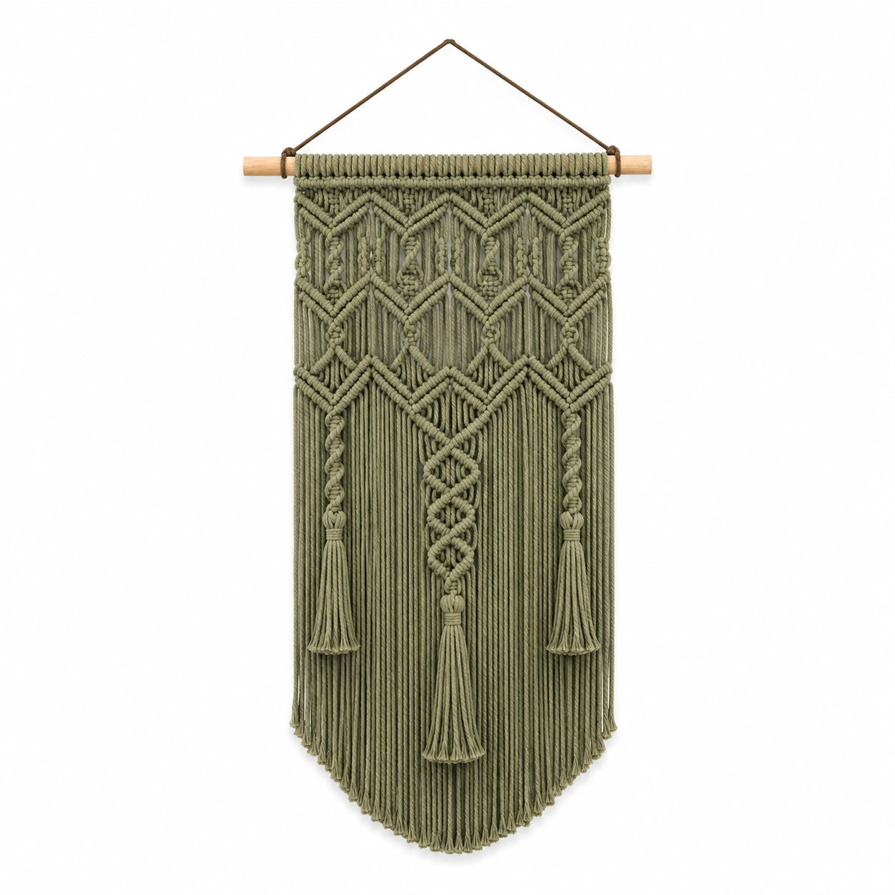Décoration murale macramé 45 x 90 cm coton vert style bohème