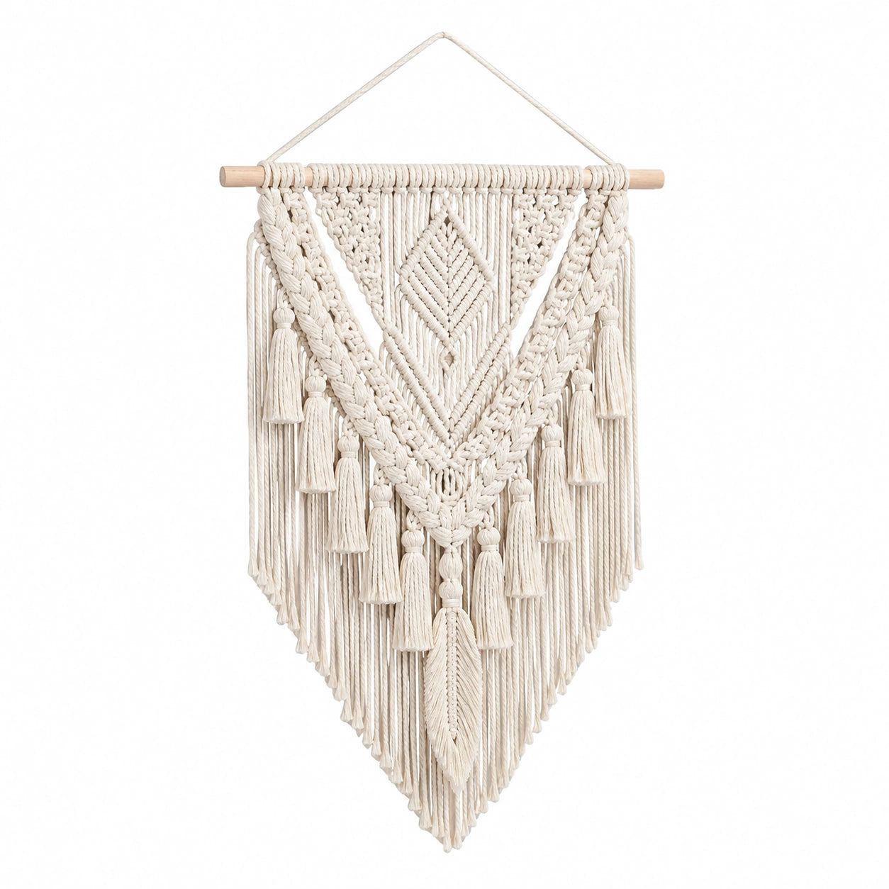 Tenture murale macramé 50 x 90 cm coton écru style bohème décorative