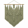 Tenture murale en macramé 100 x 110 cm vert sauge en corde textile style bohème