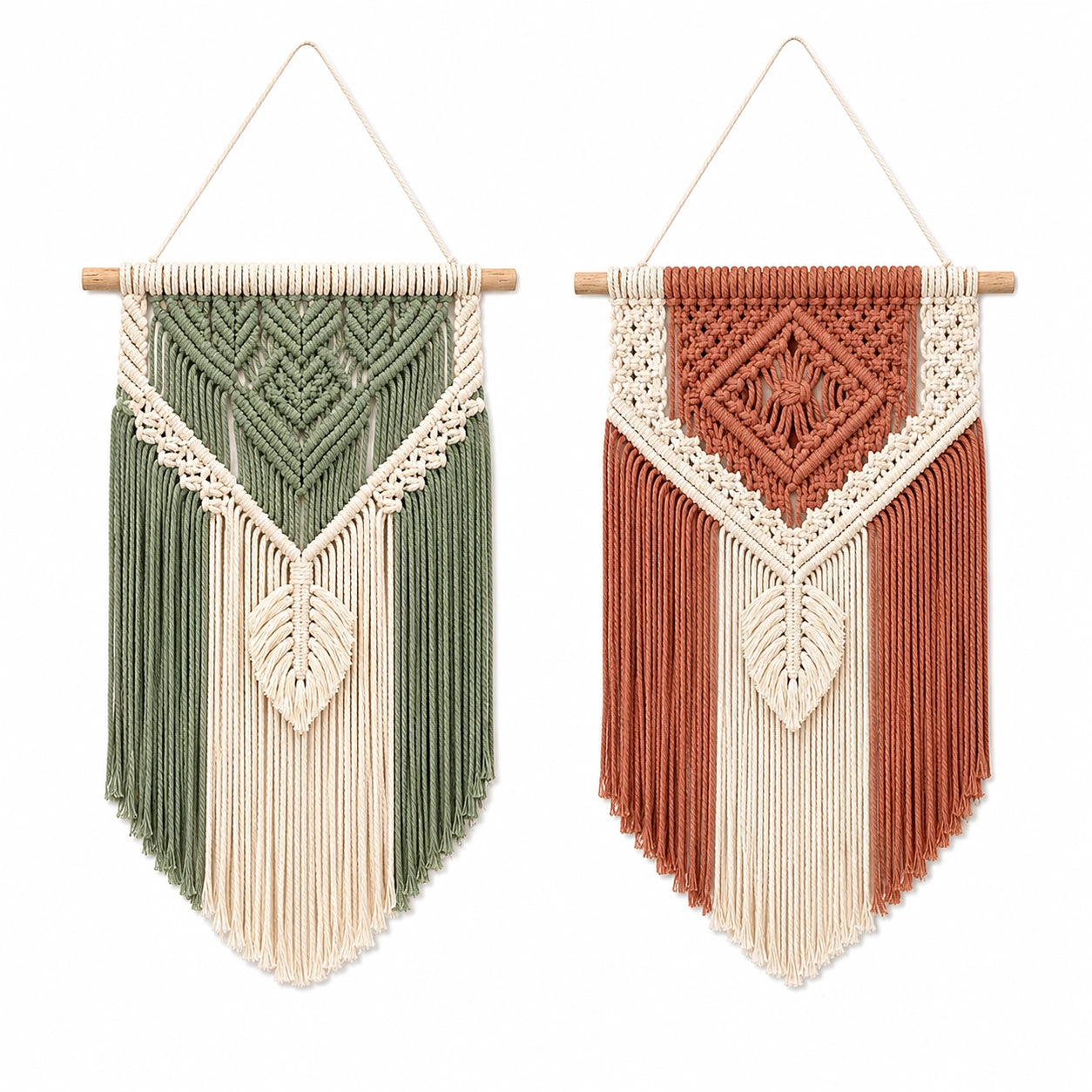 Tenture murale en macramé 30 x 70 cm coton et bois style bohème