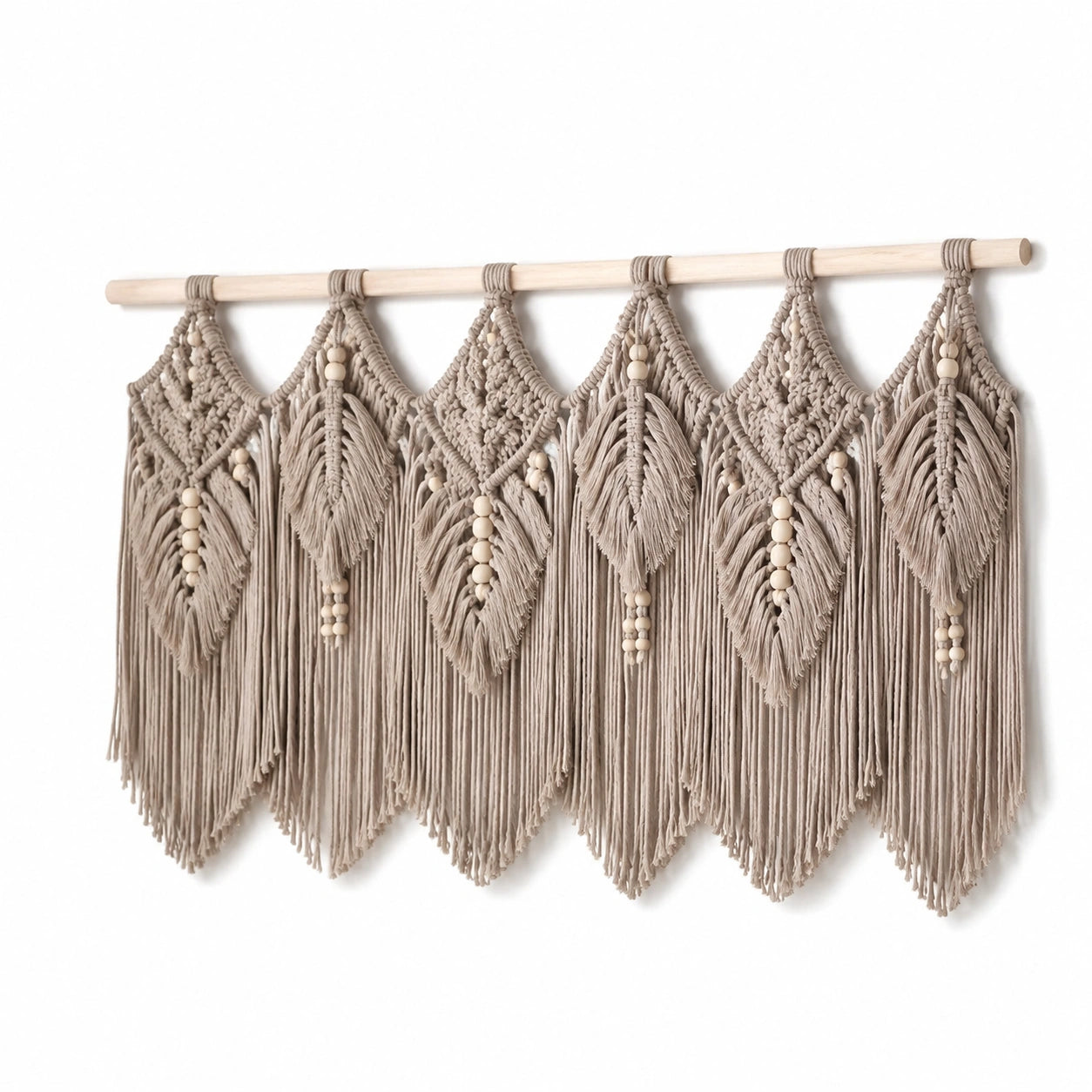 Tenture murale 120 x 90 cm en coton beige style macramé à franges