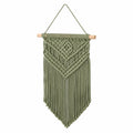Décoration murale macramé 40 x 90 cm vert sauge en corde textile style bohème