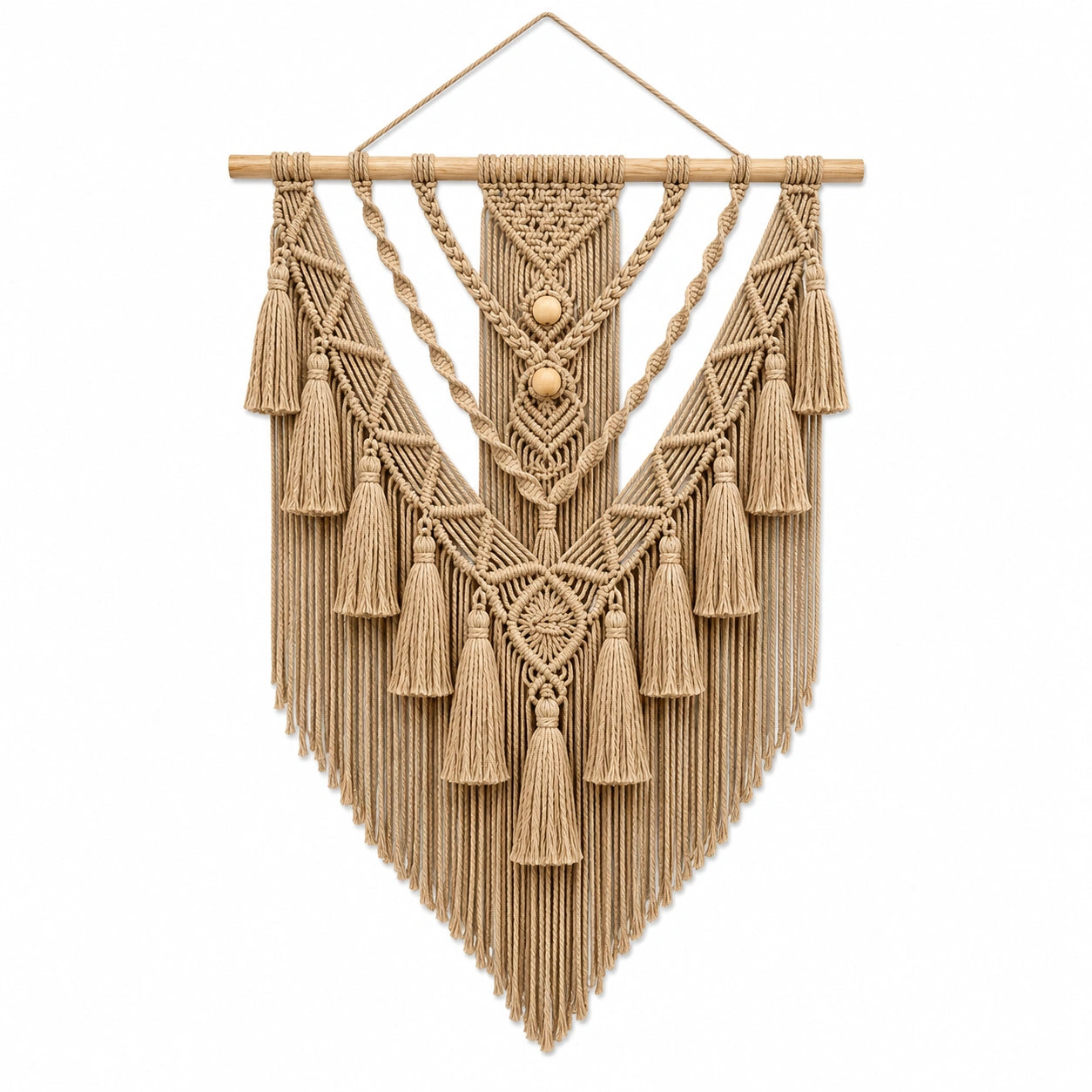 Tenture murale macramé 50 x 85 cm coton beige style bohème