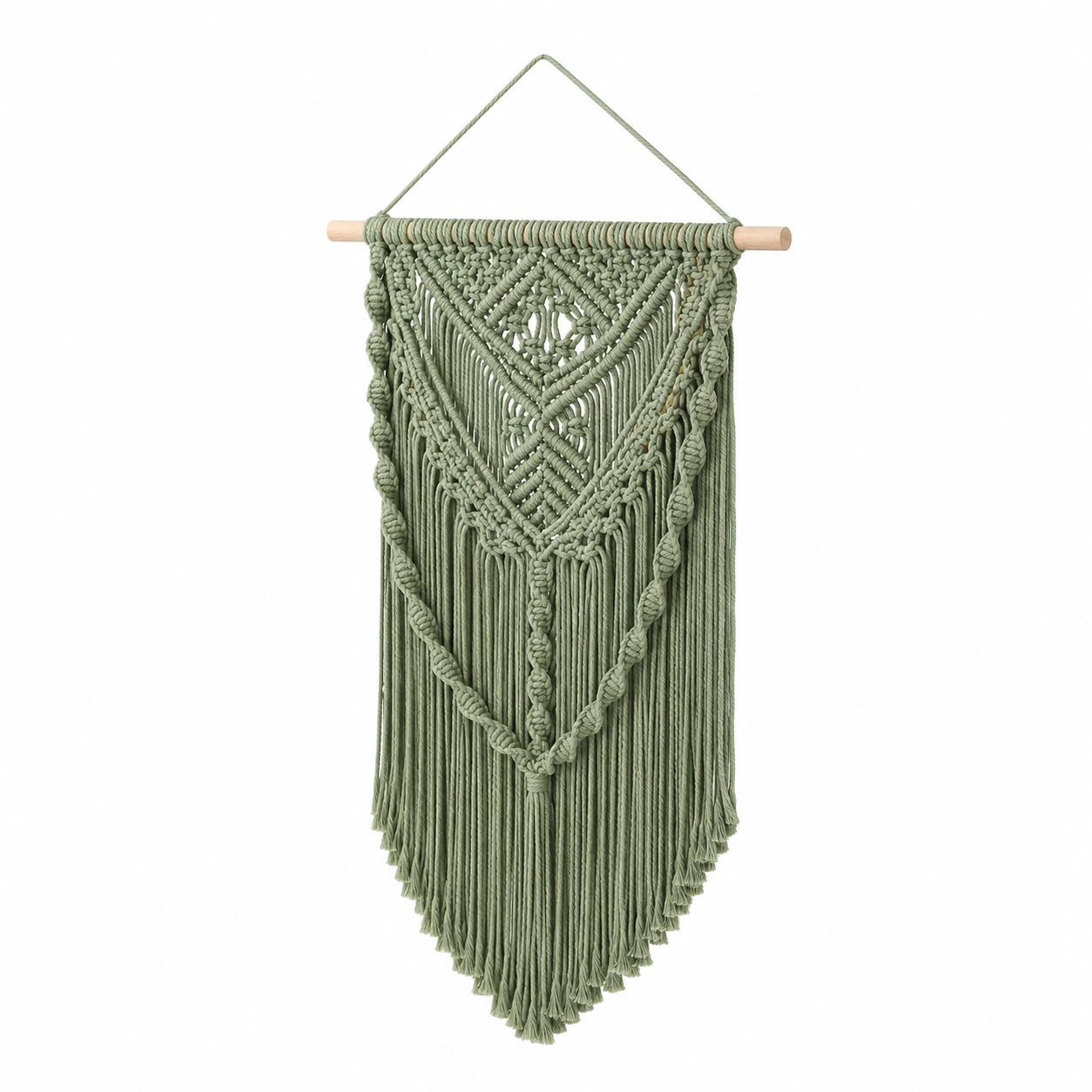 Tenture murale 40 x 85 cm en coton vert sauge style macramé bohème