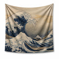 Tapisserie murale 150 x 150 cm en polyester beige et bleu motif vagues style graphique marin