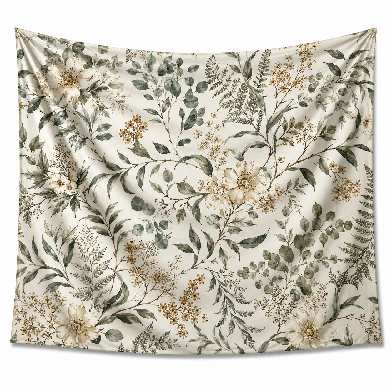 Tapisserie murale 150 x 150 cm tissu imprimé floral beige vert style botanique décoratif