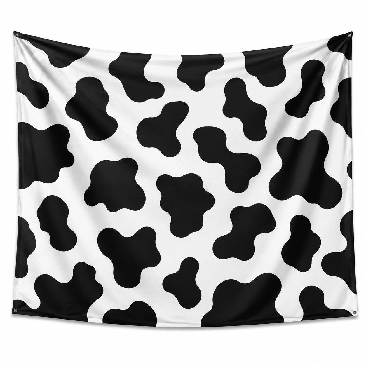 Drapeau décoratif 150 x 150 cm en polyester blanc/noir motif vache à œillets mural