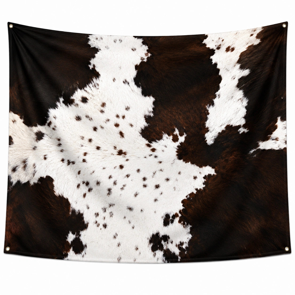 Tenture murale 150 x 150 cm en polyester marron et blanc motif peau de vache style rustique